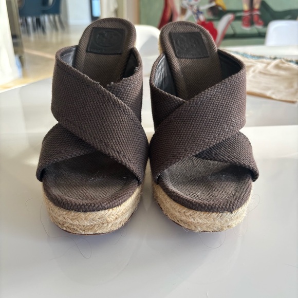 Tory Burch Dark Brown Kristen Wedge Sandals - Picture 3 of 8
